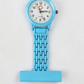 Nurse fob watch shown with its metal link band and brooch bar back