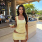 Front view of the sequin tank and skirt set covered in allover sequins