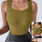 Green seamless nylon square neck tank top, worn view with the built-in bra inset, size 3XL option photo