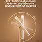 Rotating makeup mirror shown at several angles with a note on 270 degree adjustment, on a warm brown background