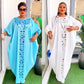 Loose kaftan maxi dress with mirrored applique down the centre front and lantern sleeves