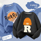 Two piece boys sweatshirt set shown in black with a beanie and Lucky smiley print
