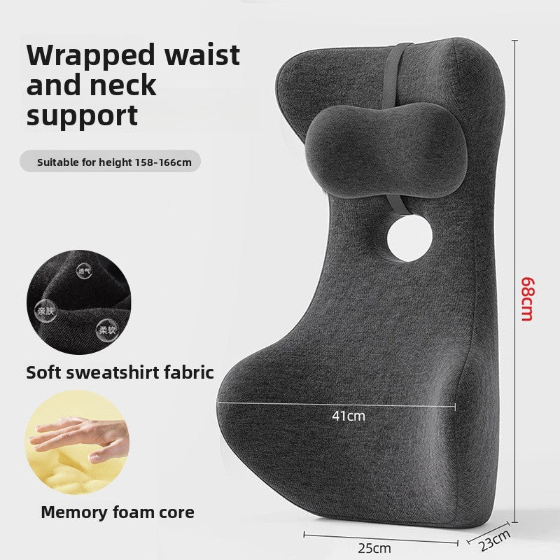 Grey memory foam back cushion in the 68 cm size with an attached neck rest