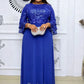 Sequined floral lace bodice on a long chiffon A line occasion dress