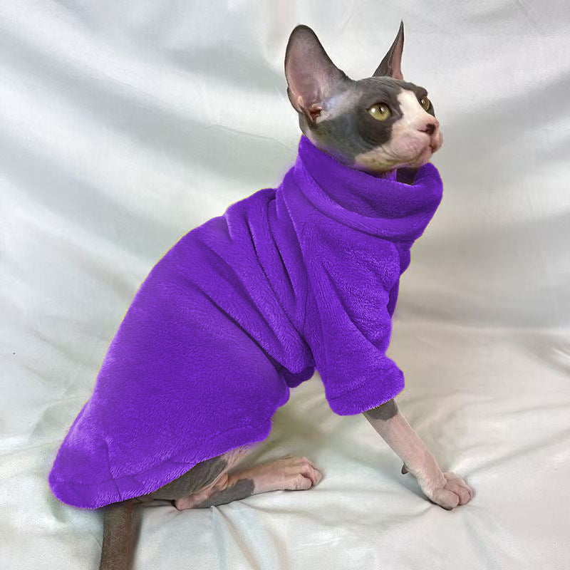 Orange red mink velvet sweater for a Sphynx cat shown from the side