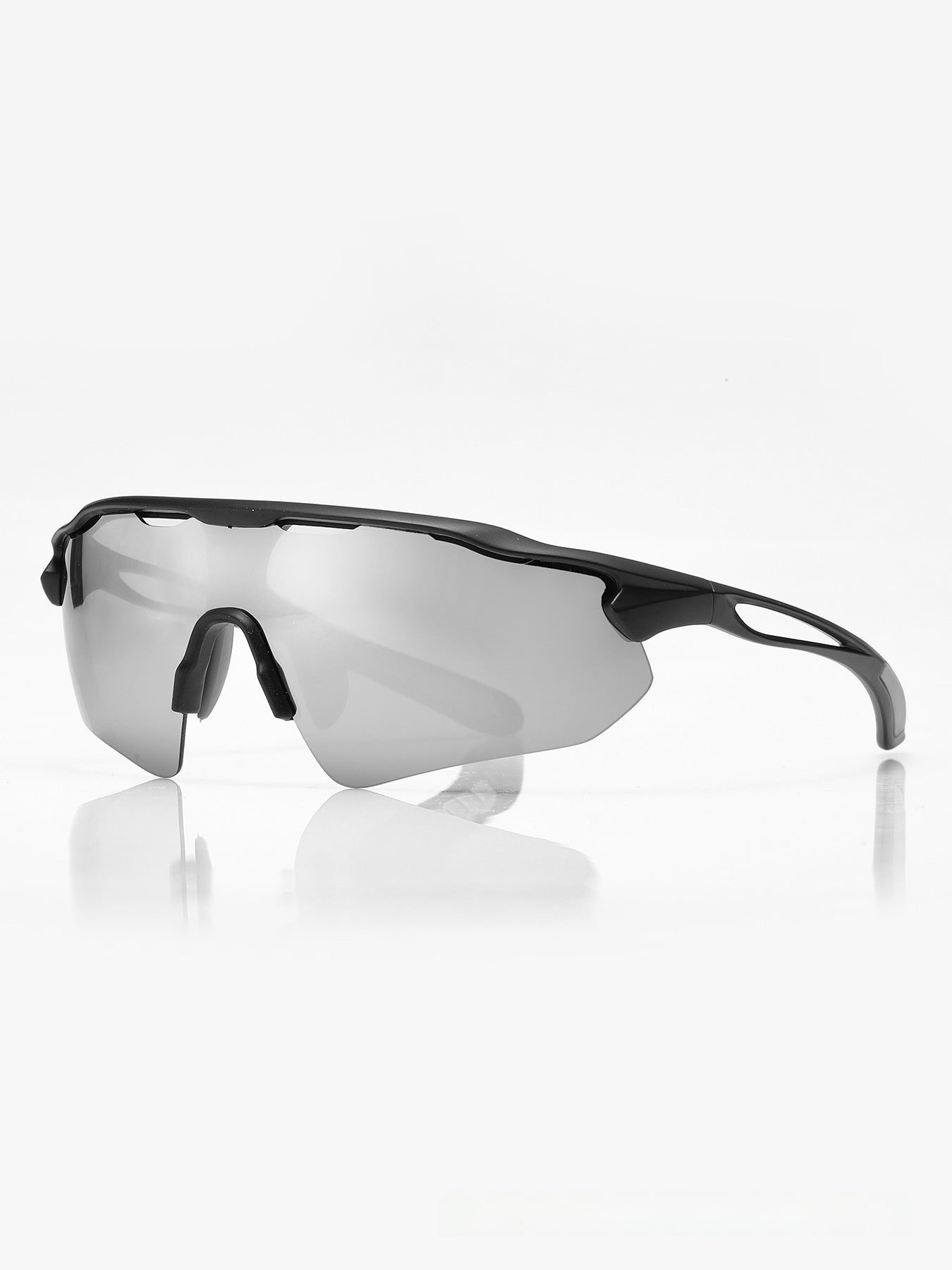 Cycling glasses against a clean studio background, full face on