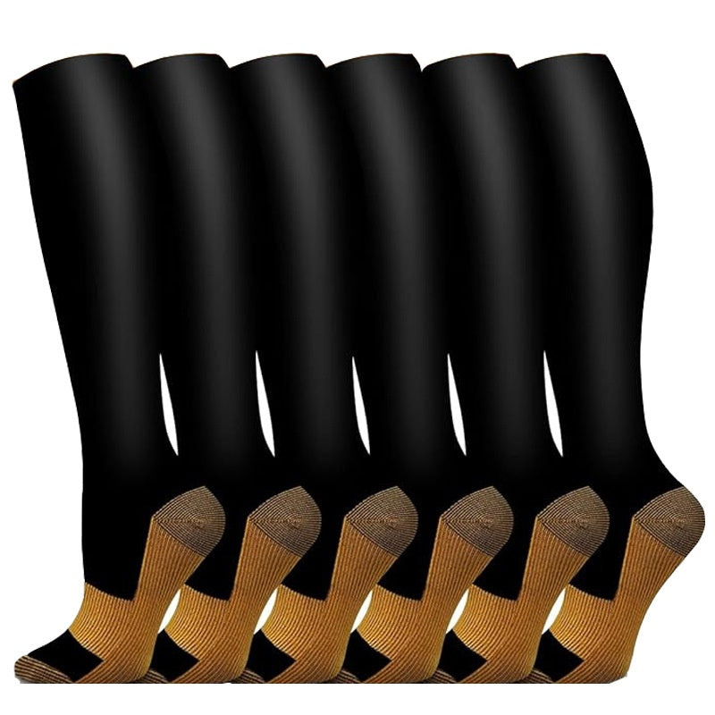 Knee high compression socks with athletic stripe prints for running and cycling