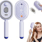 Purple mist spray massage hair brush front, back and misting a womans long hair