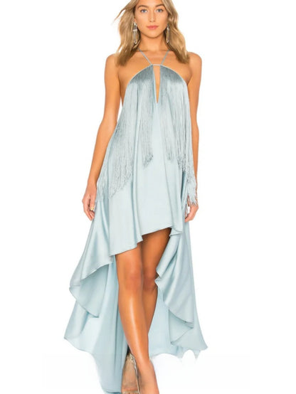 Jade Green sleeveless dress with asymmetrical hem, front view on a clean studio background