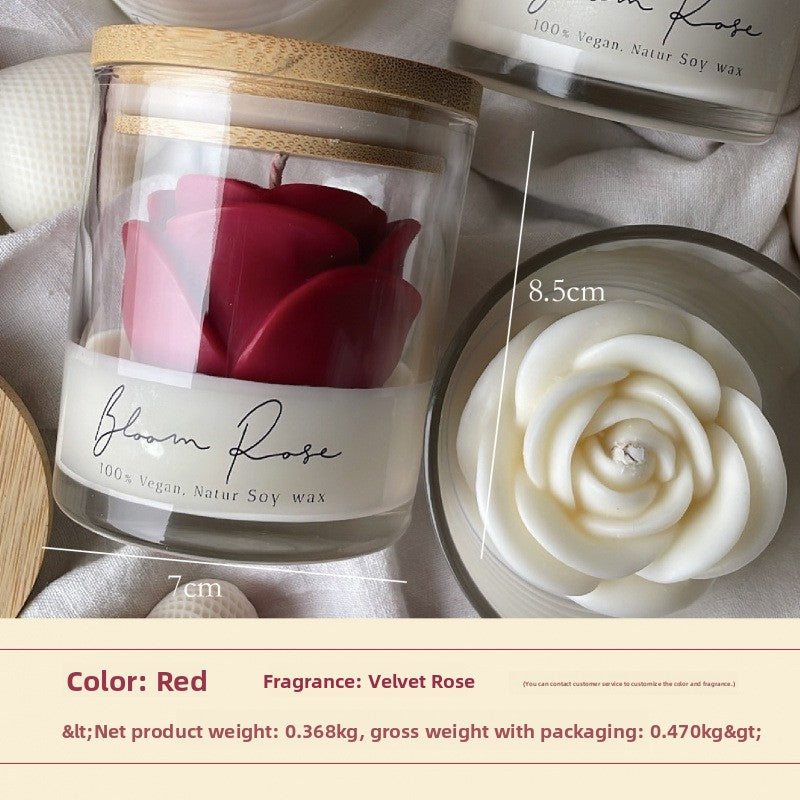 Red rose candle in a glass jar, 7 cm wide and 8.5 cm high, Red option with rose scent