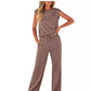 Womens Sleeveless Top High Waist Wide Leg Pants | styled flat lay overhead shot