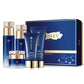 Hankey Polypeptide set of two bottles, a cleanser tube and a cream jar in front of a blue gift box on white