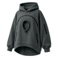 Dark gray oversized fleece hoodie with round cat pocket and arched zipper, sixth dark gray option photo