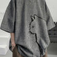 Linen blend short sleeve t-shirt shown front on with ribbed crew neck