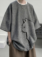 Linen blend short sleeve t-shirt shown front on with ribbed crew neck