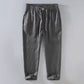 Pure linen mens drawstring straight leg trousers in original hemp, fabric weave close up