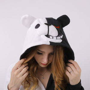 Hooded one-piece fleece onesie shown full length