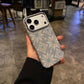 White diamond pattern magnetic iPhone case, hard shell side view