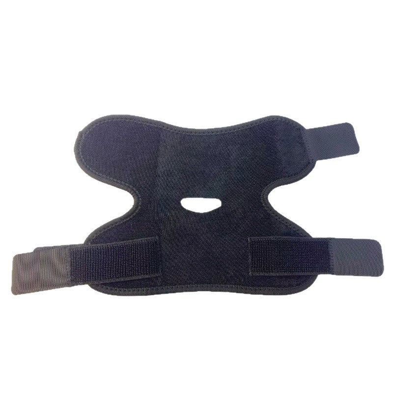 Flat lay of the black ankle wrap showing the oval heel opening and two strap tabs