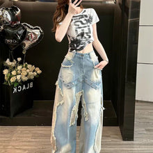Frayed Star Wide Leg Baggy Jeans