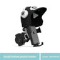 Handlebar with helmet, black option: black small helmet visor over a phone holder on a handlebar clamp