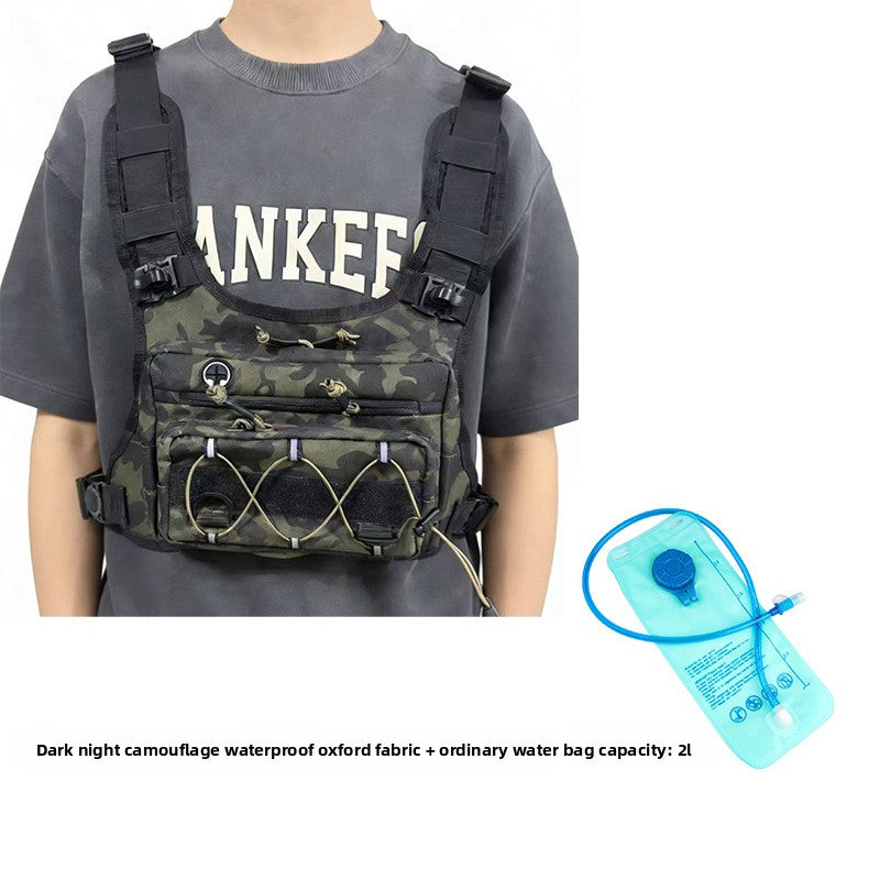 Rear view of the mesh back panel and adjustable straps of the chest rig