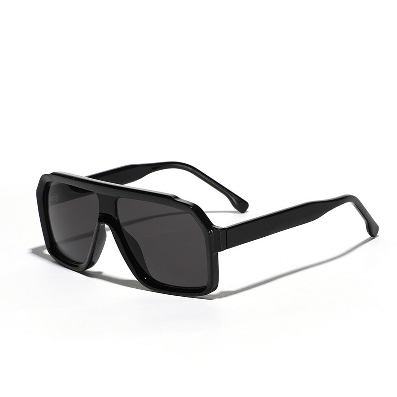 Retro square sunglasses black frame orange tinted lens flat top style