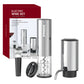 Electric wine set boxed in red with the opener, aerating pourer, vacuum stopper and foil cutter