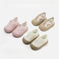 Pink toddler breathable mesh slip on sports shoe with the back pull tab and padded ankle collar