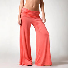 Womens Fold Over Waist Wide Leg Palazzo Pants
