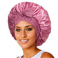 Satin hair wrap bonnet with a wide band and bow, shown as a colour option