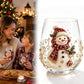 Clear borosilicate Christmas glass cup with a raised painted 3D snowman holiday motif