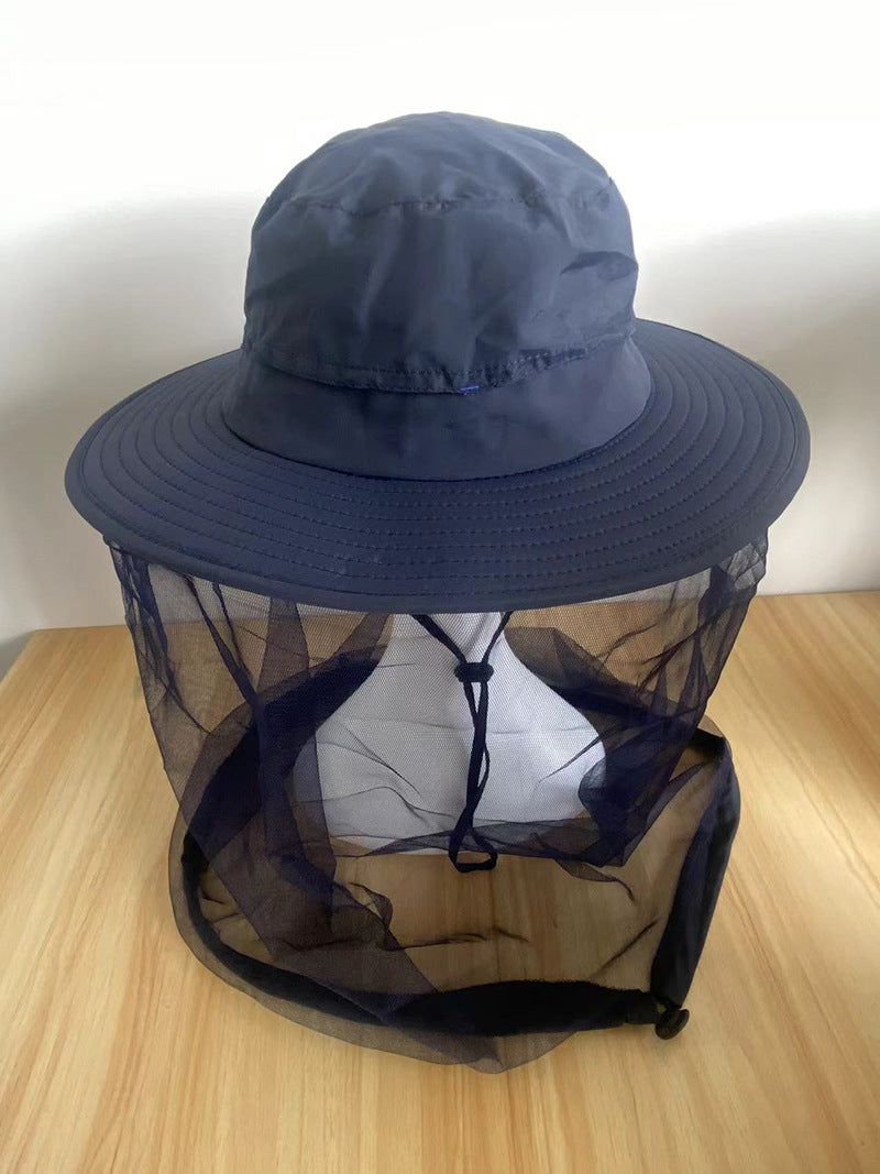 Nylon boonie sun hat with a cinchable mesh insect net around the brim