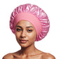 Dark Pink satin sleep bonnet with ruffled crown and wide elastic band, 35 cm diameter