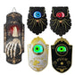 Grid of Halloween eyeball doorbell designs including spider plaques and push to ring plaques with glowing eyes