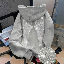 Rhinestone Wings Pullover Hoodie, Loose Fit with Drawstring Hood and Front Pocket