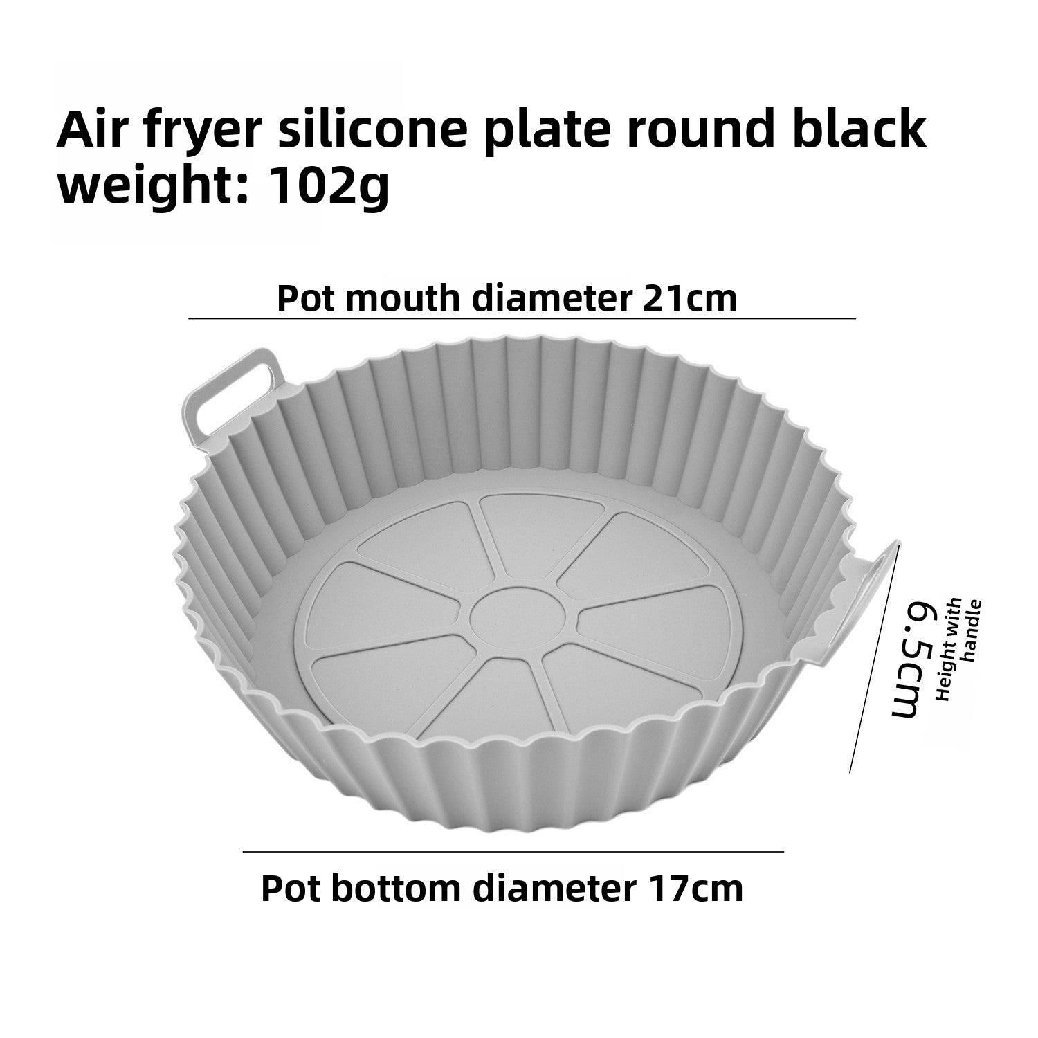 Round silicone air fryer liner tray with a fluted wall and spoked base, about 21 cm across