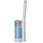 White toilet brush handle beside a frosted holder with a stack of blue sponge heads, lemon scent 12 pcs option