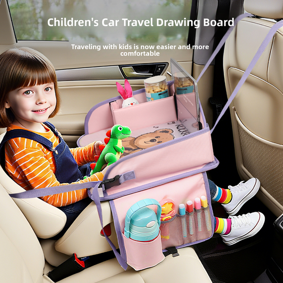 Kids Car Travel Drawing Tray with Pockets and Strap
