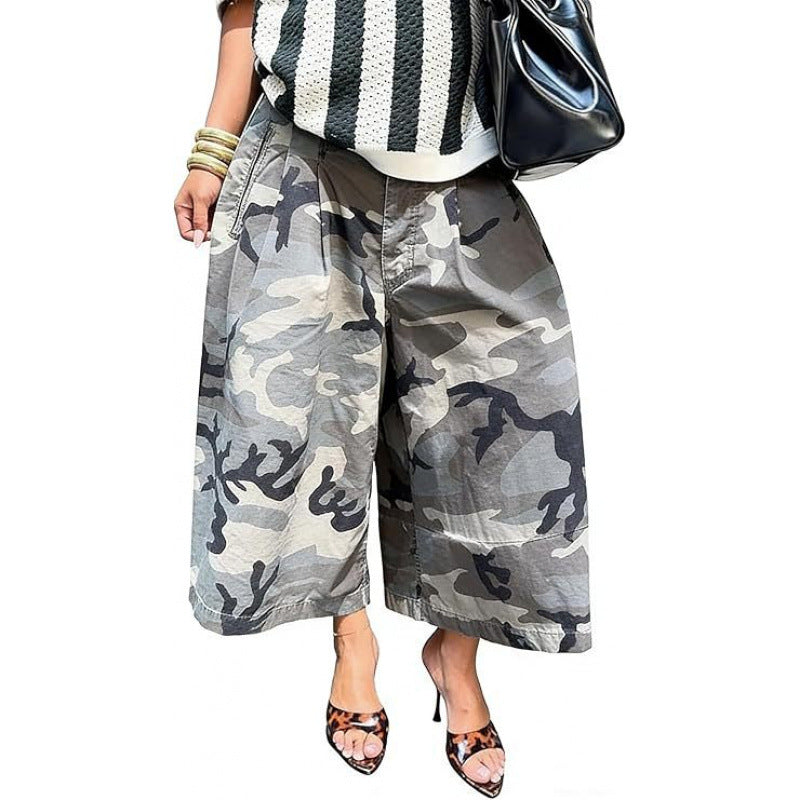 Light gray camouflage wide-leg pants, Gray option, size XL