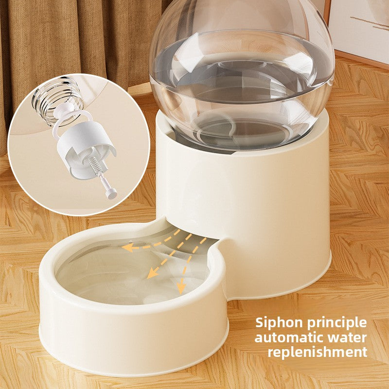 Blue automatic pet feeder and fountain set front view