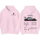 Light Pink cotton hoodie, front and back, with crest on the chest and 911 GT3 RS back print, option size 3XL