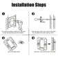 Installation steps for the solar house number showing drilling, wall anchors, the switch and mounting