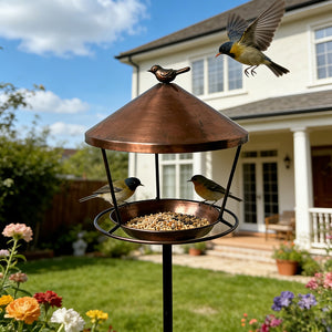 Front view of the covered feeder with galvanized roof