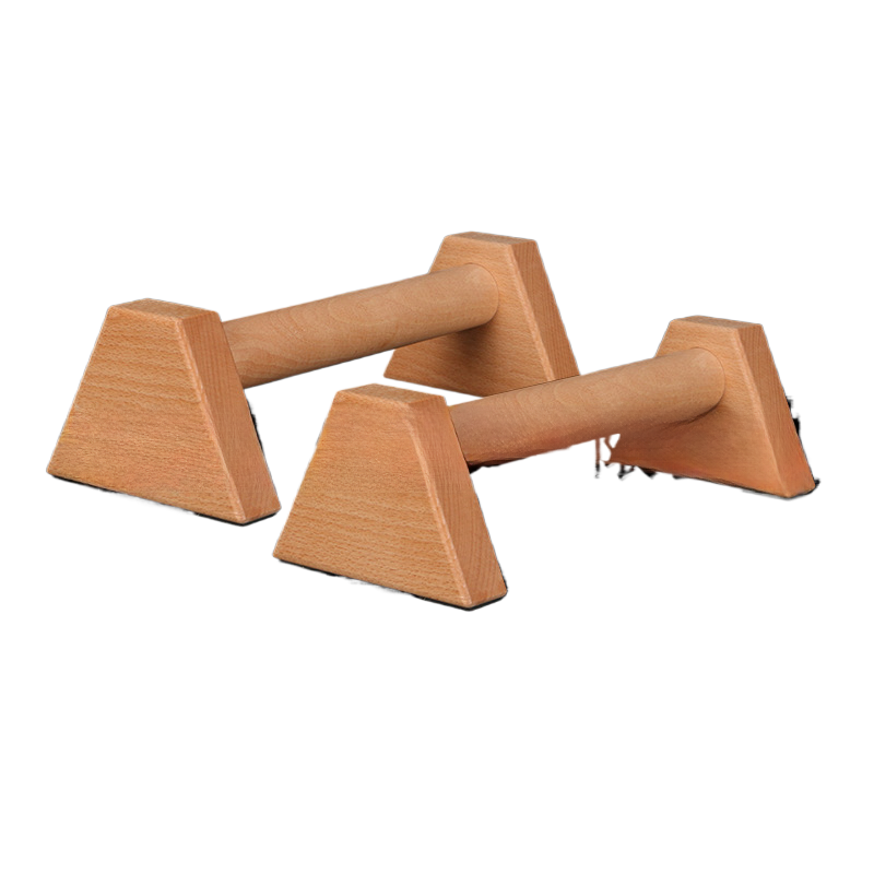 Four sided beech push up bars on white, grain running through block and dowel