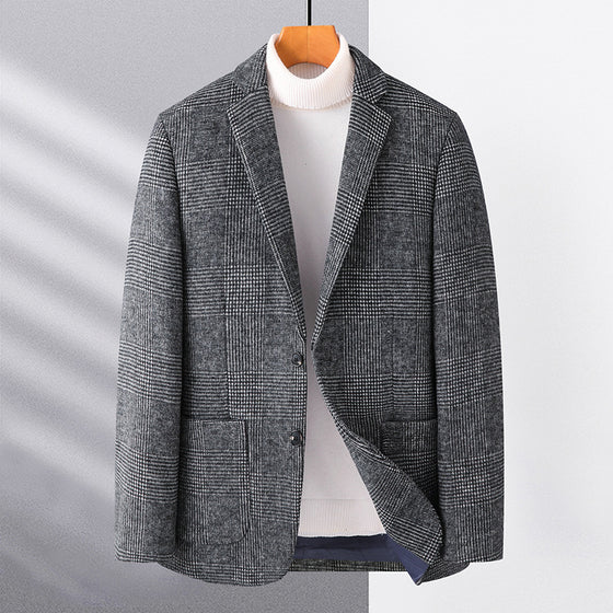 Mens Checkered Wool Blend Two Button Blazer