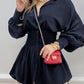 Navy Blue button front mini shirt dress with smocked waist and long sleeves, option size XXL