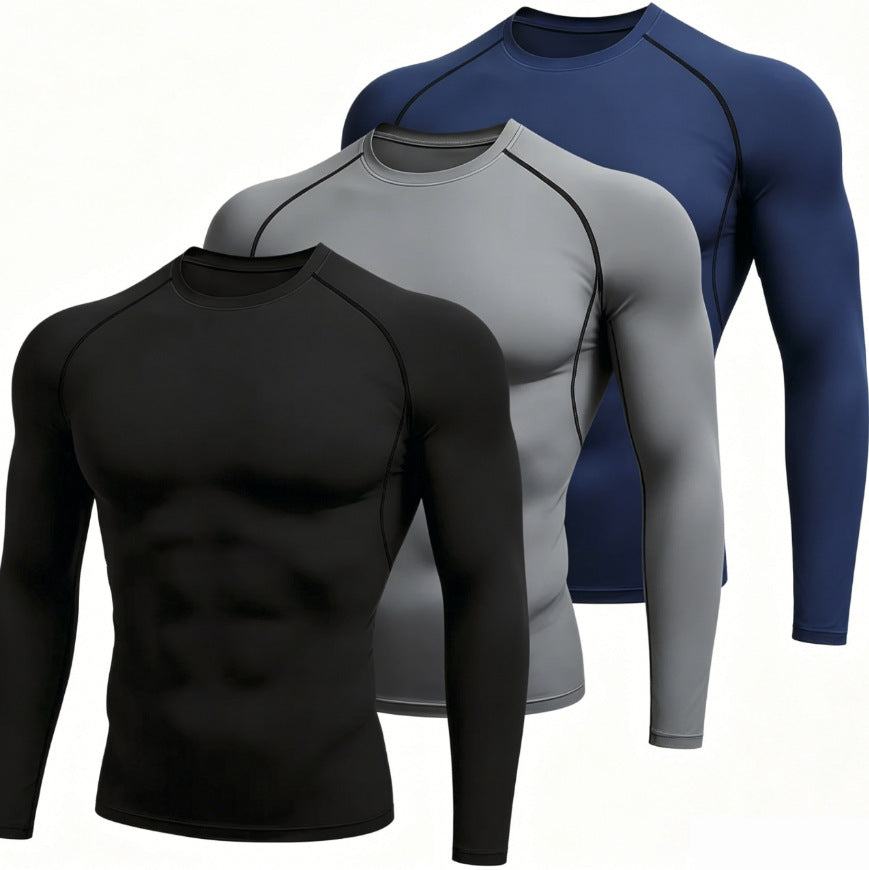 3-pack black, gray and navy compression shirts, variant photo for size XXXL
