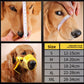 Dog wearing the soft over the snout muzzle with the strap buckled behind the head
