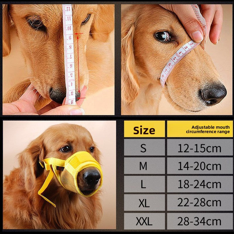 Dog wearing the soft over the snout muzzle with the strap buckled behind the head